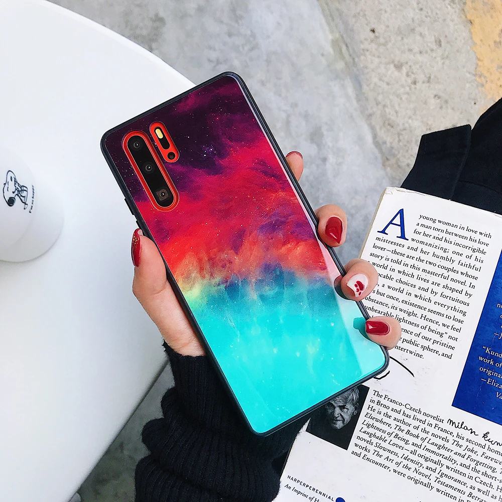 Стеклянный чехол для OPPO A3 A9 A5 A3S A7X A83 R11 R11S R15 F9 F11 Pro Realme C1 X K1 Reno Starry Sky мягкие стеклянные чехлы для телефонов - Цвет: red green