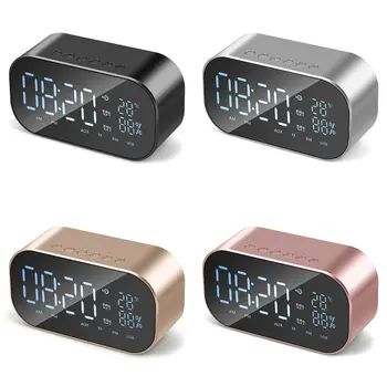 

S2 Mirror Mini Bluetooth Speaker Wireless Stereo Aluminum Parlante Portable LCD FM Radio Alarm clock TF Line in Outdoor Speakers