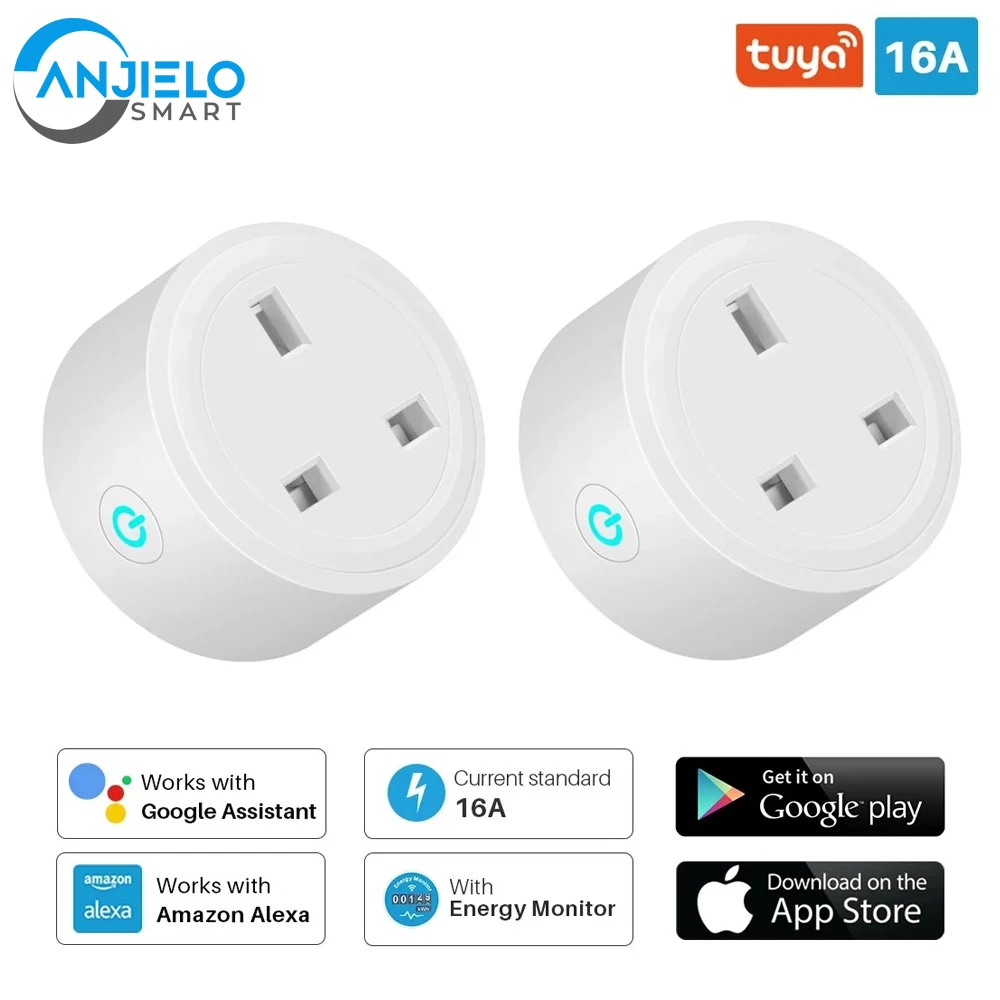 Smart Plug WiFi Socket 16A Power Monitor Timing Function Tuya SmartLife APP Control Works With Alexa Google Assistant 2 Pack