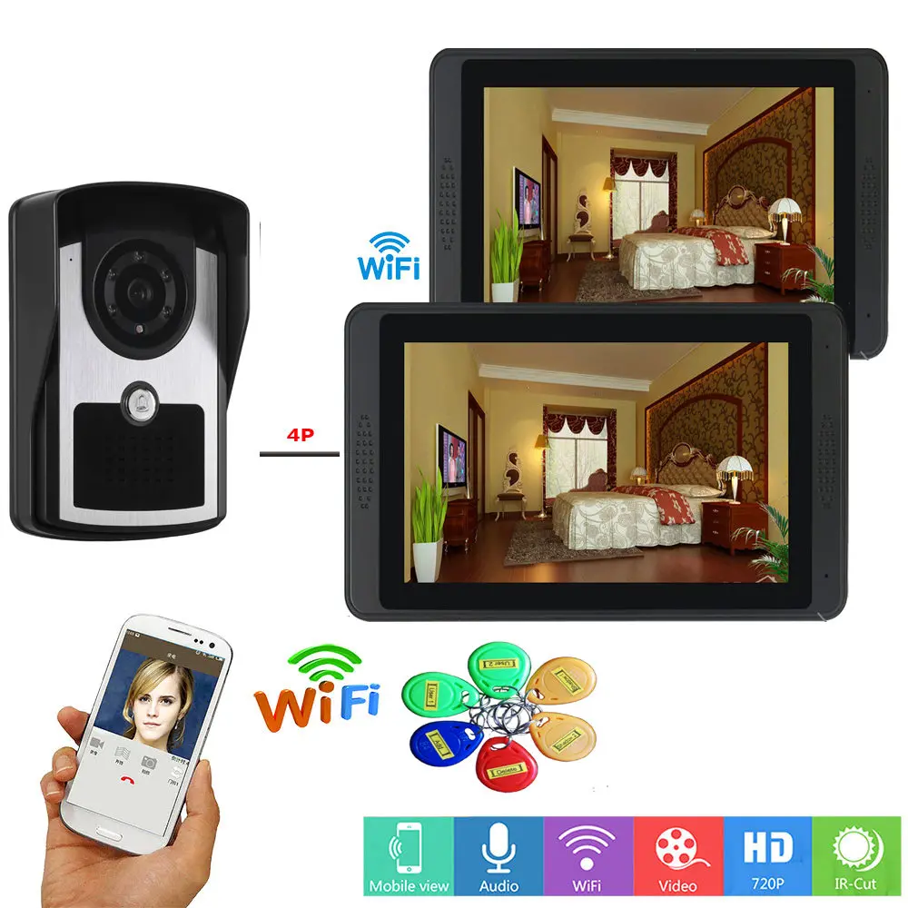 B KIT RFID пароль 7 дюймов lcd Wifi беспроводной видео домофон с камерой приложение дистанционное управление Поддержка 8 мобильных телефонов - Цвет: B KIT