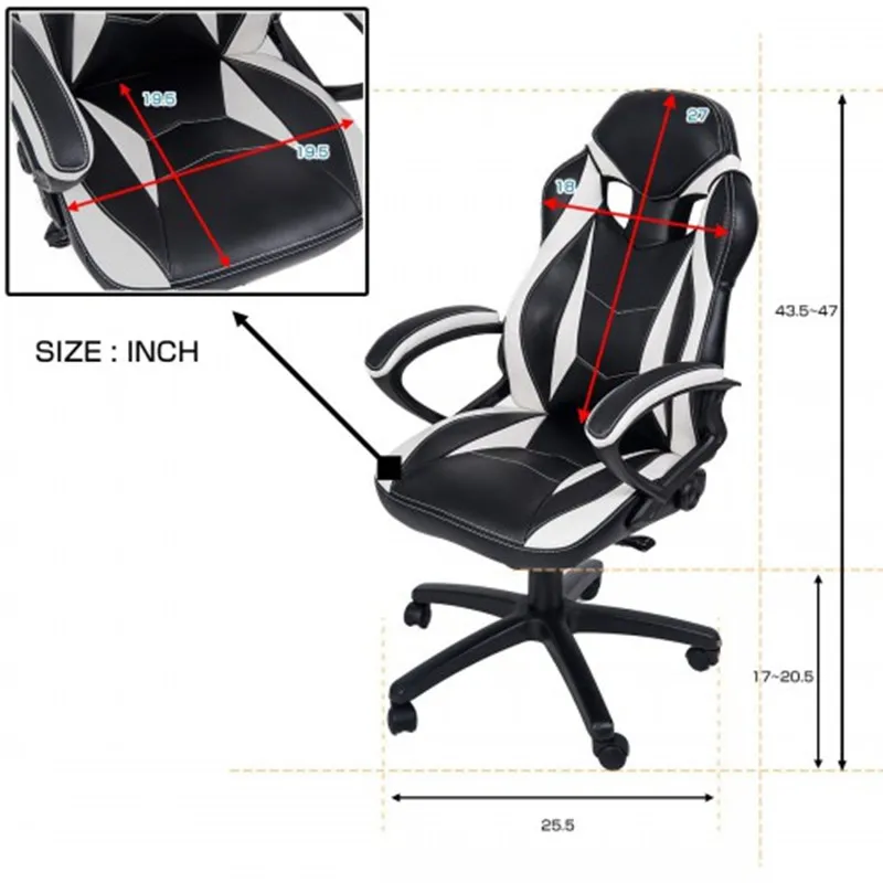 Эргономичная, игровая кресла, Гоночное Стиль компьютерное кресло из искусственной кожи с регулируемым размером роскошный офисный стул с высокой спинкой поворотный стул