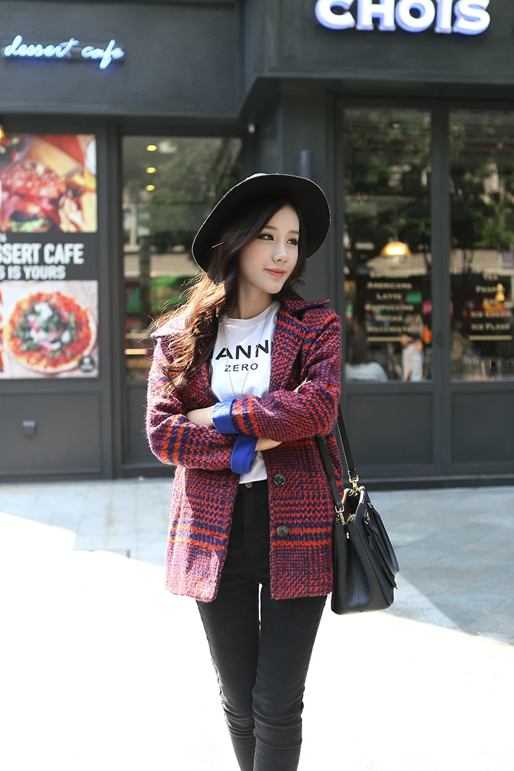 836# шерстяное пальто в красную клетку для фотосессии, Южная Корея, Dvl2019, весна, осень, зима, стиль, женское платье