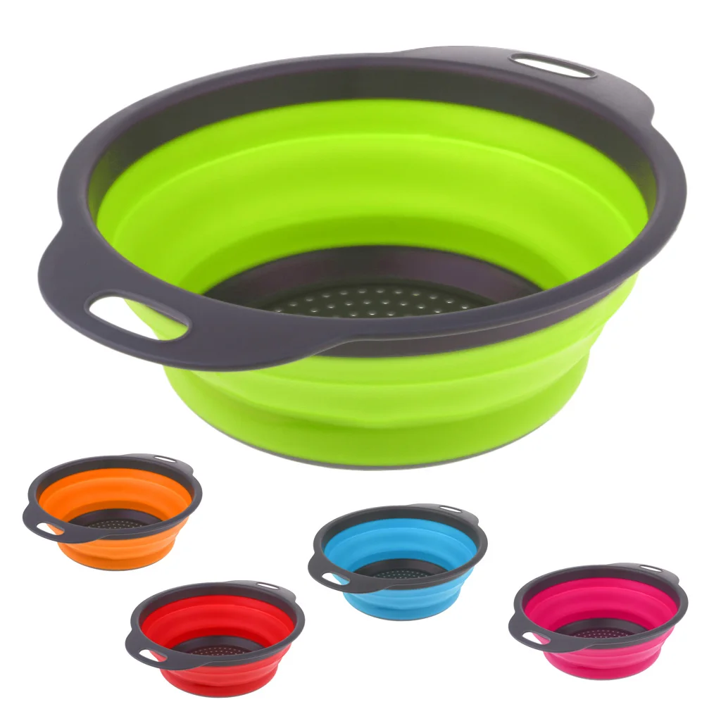Camping Hiking Collapsible Colander Kitchen Folding Strainer Basket with Handle for Fruits Vegetables Washing & Rinsing