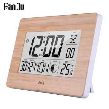 

FanJu FJ3530 Temperature Wall Clock Weather Station Thermometer Digital Alarm LCD display Watch Large Number Home DCF Clocks