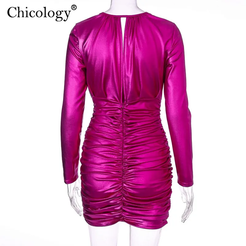 Chicology v-образный вырез сзади выдолбить облегающее обтяжку мини-платье женское неоновое Сексуальные вечерние Клубные длинным рукавом Лонгслив на осень-зиму леди короткое Короткие Одежда