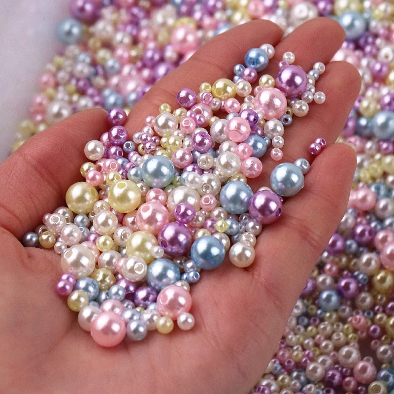 150-200Pcs Colorful ABS Imitation Pearls Mix 3-8mm Round Beads With Holes DIY Bracelet Charms Necklace Beads For Jewelry Making