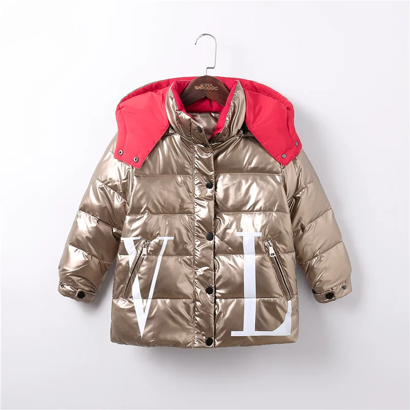 

-30 Degrees Russia Winter Girls Gold Coat Waterproof Glossy Sliver Down jacket for Girls 3-14 Years Kids Snowsuit Teenage Parkas
