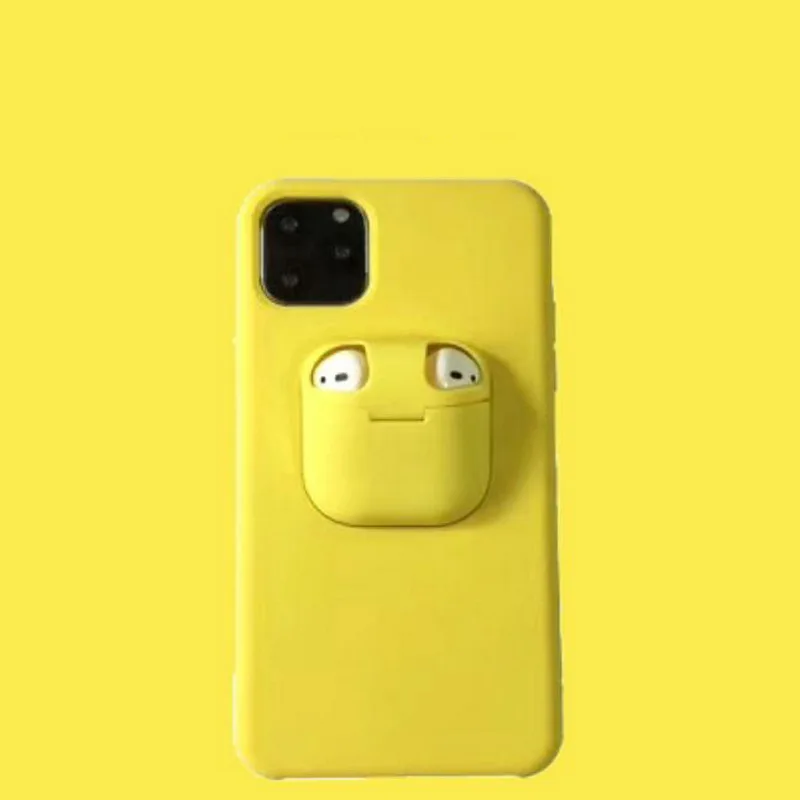 T10 pale yellow. 2 в 1 чехол для телефона, коробка для хранения наушников для iPhone 11 Pro XS MAX XR X 7 8 Plus Apple AirPods 1 2 мягкие силиконовые колпачки для гарнитуры - Цвет: T10 pale yellow.