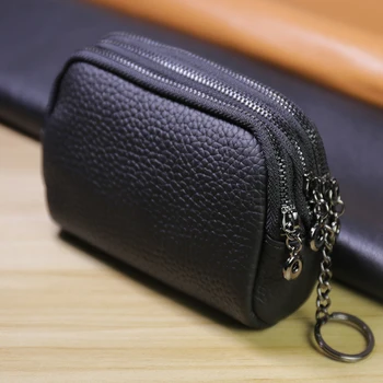 

Genuine Leather Women Card Coin Key Holder Change Pouch Purse Mini Pocket Zipper Popular Small Money Bag Wallet High-capacity