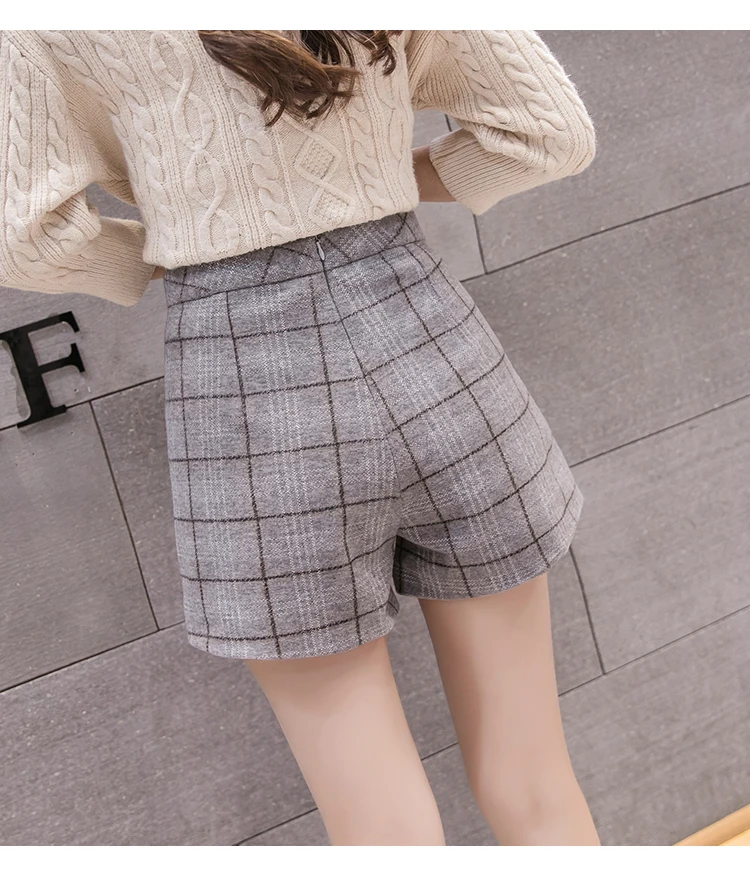 Новые модные однобортные клетчатые шорты юбки женские корейские винтажные шерстяные шорты осень зима повседневные брюки