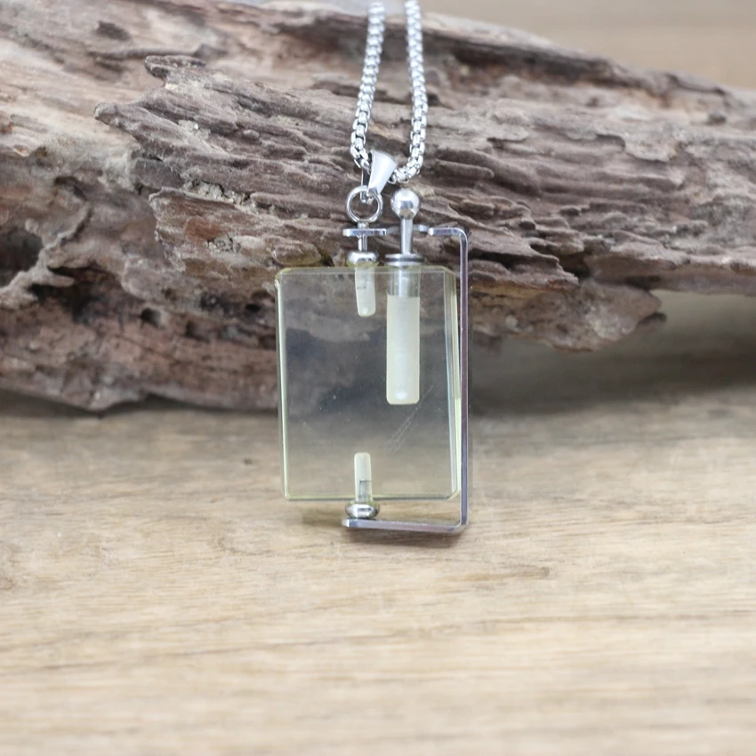 Natural Crystal Rotatable Rectangle Perfume Bottle Pendants Rose/Smoky Quartzs Essential Oil Vial Charms Necklace Jewelry QC1074