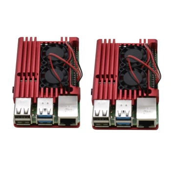

for Raspberry Pi 4 Model B 2G RAM Kit with Red Aluminum Alloy Protective Case Dual Fan Cooling 5V 3A Power for Raspberry Pi 4B