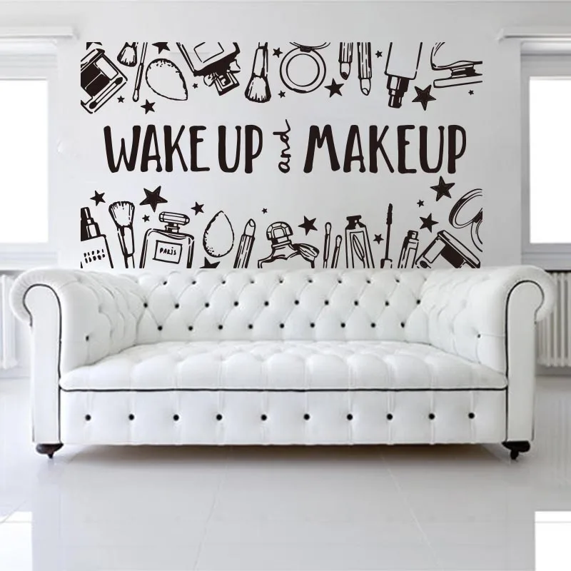 Large Wake Up And Makeup Beauty Salon Products Wall Sticker Manicure Hairstyle Make Up Wall Decal Spa Salon Vinyl Decor (3)