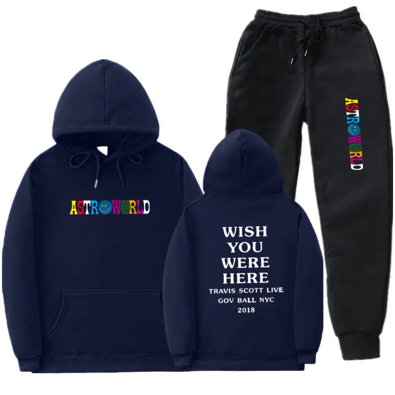 В уличном стиле с изображением Трэвиса Скотта ASTROWORLD худи, детские спортивные костюмы, Для мужчин флисовая спортивная одежда состоящие из кофты с капюшоном и штанов, комплекты Повседневное Толстовка спортивный костюм