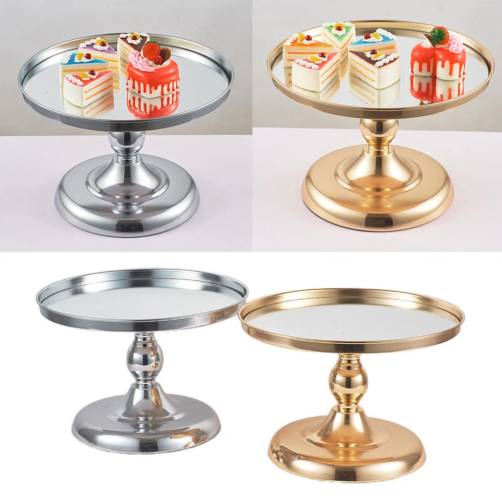 Smooth Round Metal Cake Dessert Cupcakes Stand Holder Wedding Party Display Plate Rack, 2 Colors(Gold, Silver)