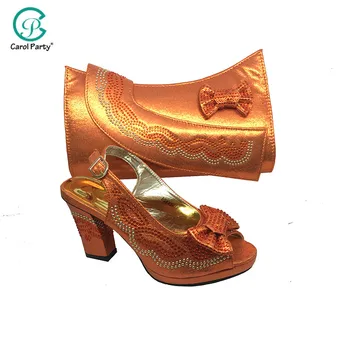 

2019 New Italian Lady Sexy High Heels Pumps in Orange Color Italian Design Ladies Women Pumps African Sandal Shoes for Parties