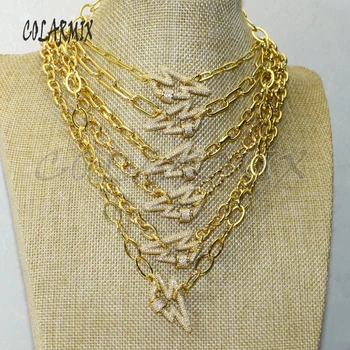 

3Pcs Zircon Flash clasp Gold Spiral Clasp buckle pendant necklace Gold Color jewelry Chain necklace Handmade jewerly 50582
