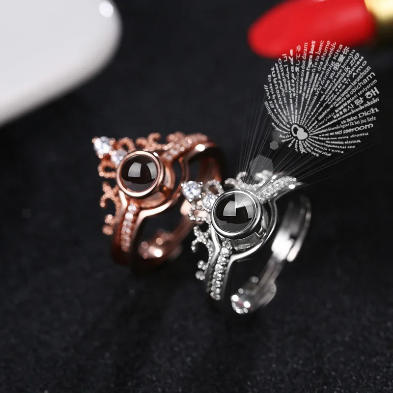 

2 in 1 100 Languages I Love You Ring Gold Metal Crown Rings Fashion Jewelry Gift Women Girls Lover Couples Engagement Wedding