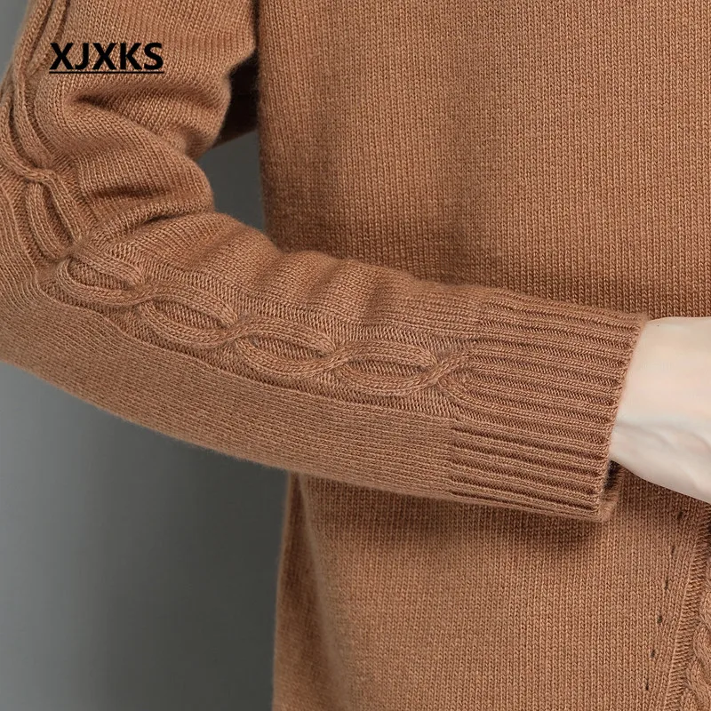 XJXKS Round neck long sleeve women sweater autumn winter new large size comfortable cashmere knitted sweater women pullover