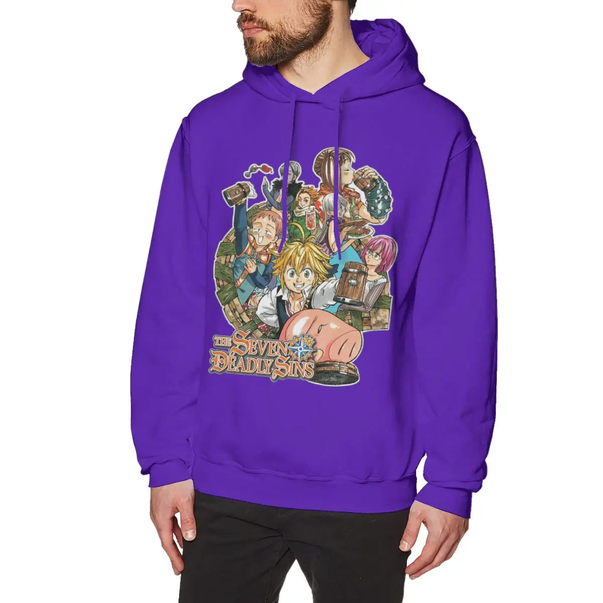 The seven deadly sins Long sleeve Nanatsu No Taizai Sweatshirt Men's Quality Anime Hoodies Cotton - Цвет: purple