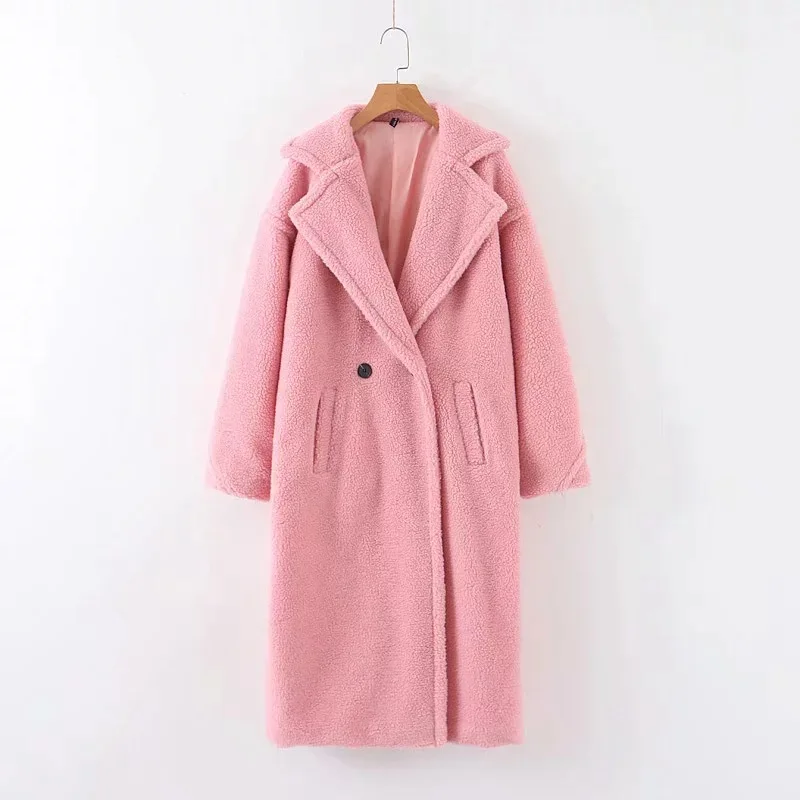 Женская зимняя плюшевая куртка, теплое длинное меховое пальто с медвежонком для женщин, женская одежда, пушистое пальто Manteau Femme Hiver Fourrure RH651 - Цвет: Розовый