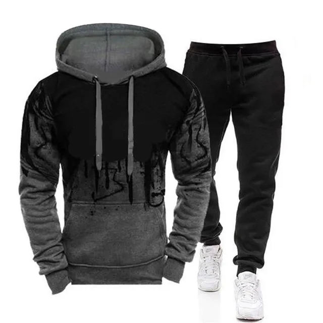 Autumn Spring Men's Set Splash-Ink Print Casual Long Sleeve Hoodie 2 Piece Outfit+Sweatpant 2022 New Gym Jogging Male Tracksuit 4