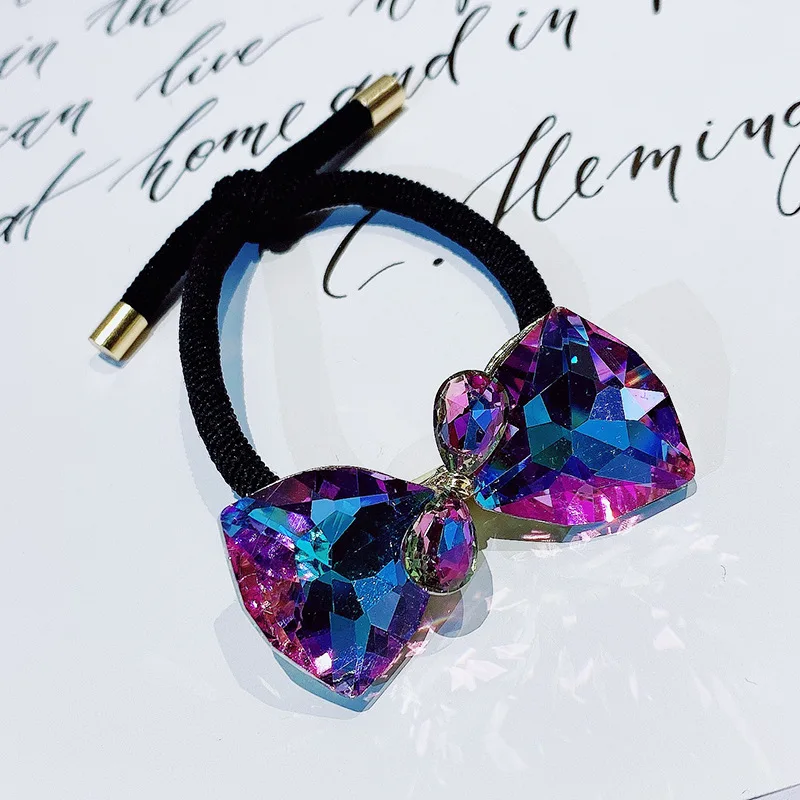 Han Guodong door super flash crystal bow hair rope ring with diamond drill rubber band web celebrity girls head ornaments | Украшения и