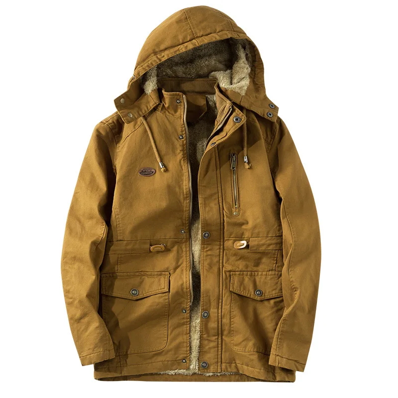 

M-4xl Large Size Winter Middle Long Coat Thick Youth Casual plus Velvet Jacket Warm Pure Cotton Hooded