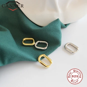 

100% 925 Sterling Silver Punk Hoop Earrings Retro Geometric Oval Luxury Engagement Hoop Earrings for Women Gold Silver Jewelry