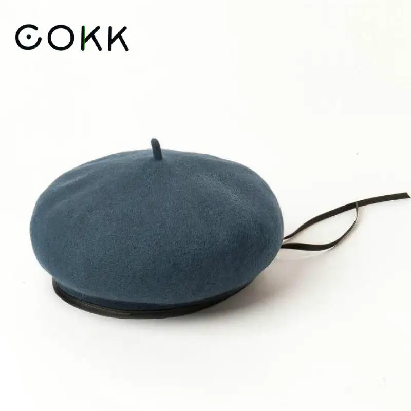 COKK шерстяной берет с козырьком из искусственной кожи, регулируемый канат, осенне-зимняя женская шапка, шапка художника, корейский модный дизайн, винтажный капор