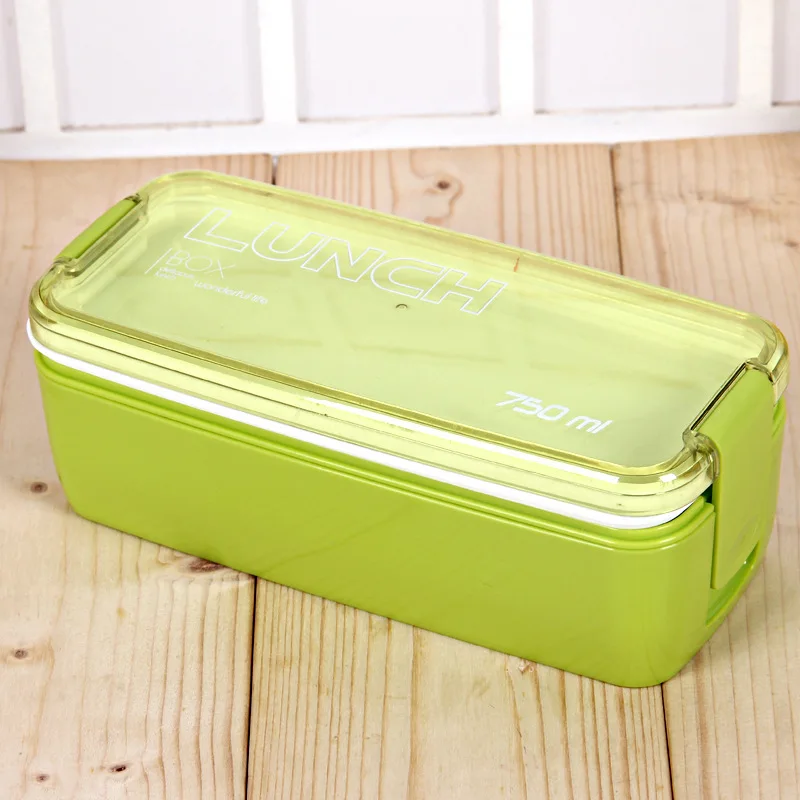 Зеленый Ланч-бокс Bento box для студентов, офисных работников, двухслойный микроволновый нагревательный ланч-контейнер, прозрачный контейнер для хранения еды - Цвет: Зеленый