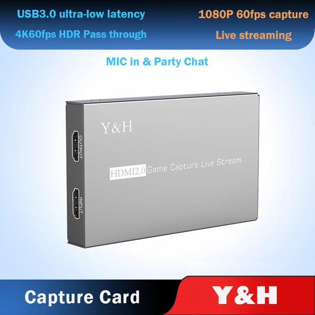 Y&H 4K HDR HDMI2.0 Game Capture Card USB3.0 Video Record and Live Streaming 1080P 60fps with Record Party Chat ezcap269