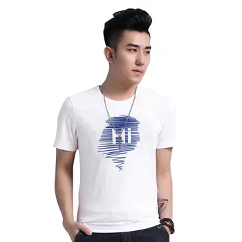 

ZHIJING Summer New Products Men Pure Cotton Trend Printed Letter Crew Neck Slim Fit Short sleeved clothes men t shirt