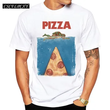 

2017 Men's Fashion Vintage Pizza T-Shirt Short Sleeve Round Neck Tops Hipster Pizza In The Sea Printed T Shirts