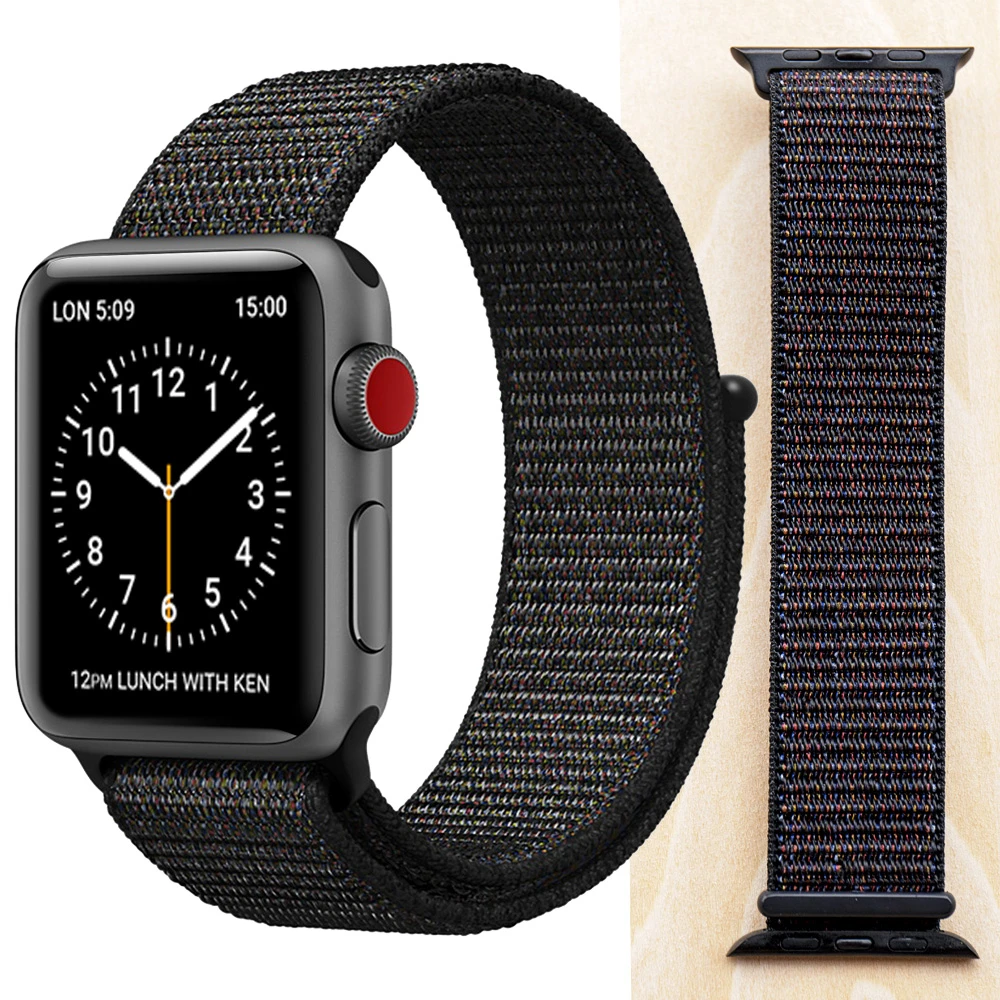 Black Новая высококачественная нейлоновая Спортивная петля для Apple Watch band Series 4 3 2 1 мягкий дышащий тканый ремешок 44 мм iwatch 42 мм 38 - Цвет ремешка: Black