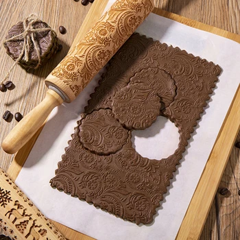 

New DIY Christmas Deer Wooden Rolling Pin Embossing Baking Cookies Noodle Biscuit Fondant Cake Dough Patterned Roller Snowflake