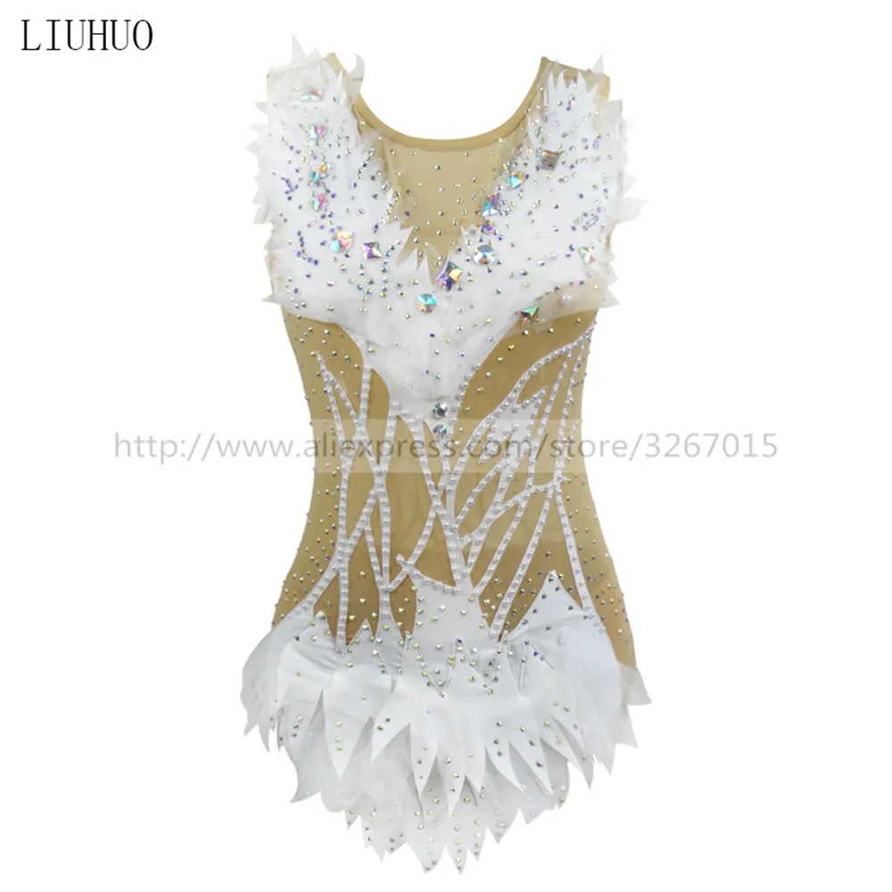 LIUHUO Figure Skating Dress Women's Girls' Ice performance Rhythmic gymnastics competition Leotard Aerobics Costume Kid White |