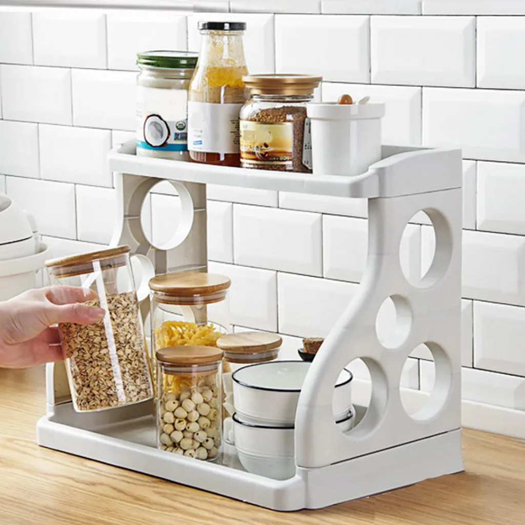 Kitchen detachable double shelf storage rack folding kitchen rack bathroom storage rack spice rack combination sponshouder 30O14