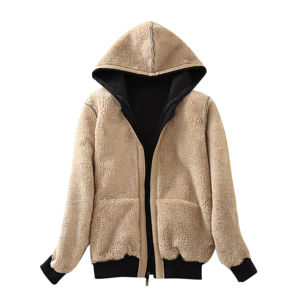 Women Casual Winter Warm Coat Sherpa Lined Zip Up Hooded Sweatshirt Autumn Jacket Coat Fleece Hoodie Sweatshirt Zip Up Sweter