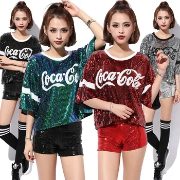 

Girls Sequins Modern Jazz Dance Outfits Tops Pants Ballroom Hip Hop Dancing Suit kids Adults Stage wear Costumes Clothing top