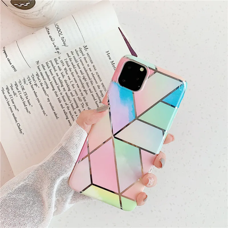 Чехлы для телефонов Lovebay с геометрическим мрамором и текстурой для iPhone 11 Pro XR XS Max 7 8 Plus X Мягкая IMD чистая Гальваническая задняя крышка в подарок - Цвет: AC7853