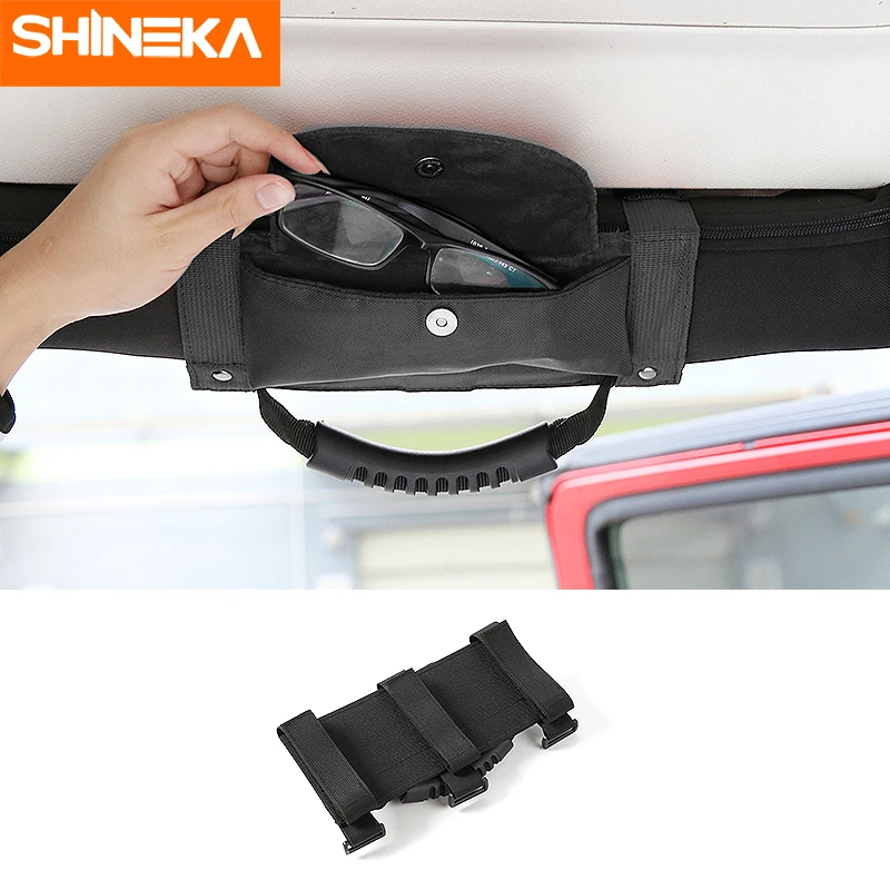 

Car Roll Bar Grab Handle with Sunglasses Holder Storage Bag Armrest Pouch Bag Accessories for Jeep Wrangler TJ JK JL 1997-2020