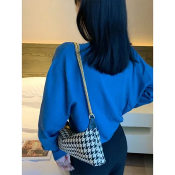 

European Style Houndstooth Women Bags 2020 New Crossbody Single Shoulder Armpit Chain Baguette Bag A564