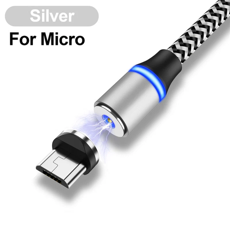 Магнитный USB кабель для быстрой зарядки светодиодный Micro usb type C кабель для iphone 11 XR Max Xiaomi Note 10 9t samsung S10 магнитное зарядное устройство - Цвет: silver for micro