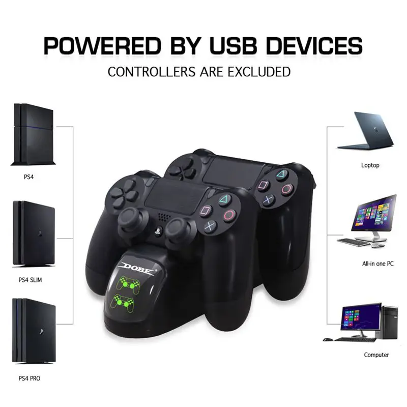 Контроллер Dual usb зарядное устройство док-станция для PS4/PS4 Slim/PS4 Pro контроллер(черный