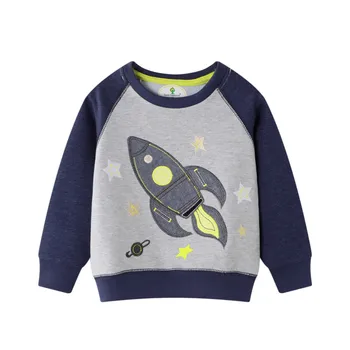 

New Autumn Winter Warm Children Long Sleeve Cartoon Rocket Print School Baby Fleece Kids Boy Sweatshirt