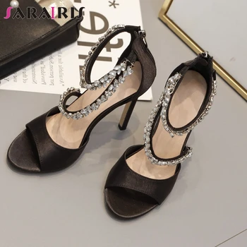 

SARAIRIS New INS Hot Mature Peep Toe Sandals Elegant Shallow Decorating Sandals Women Summer OL High Thin Heels Shoes Woman