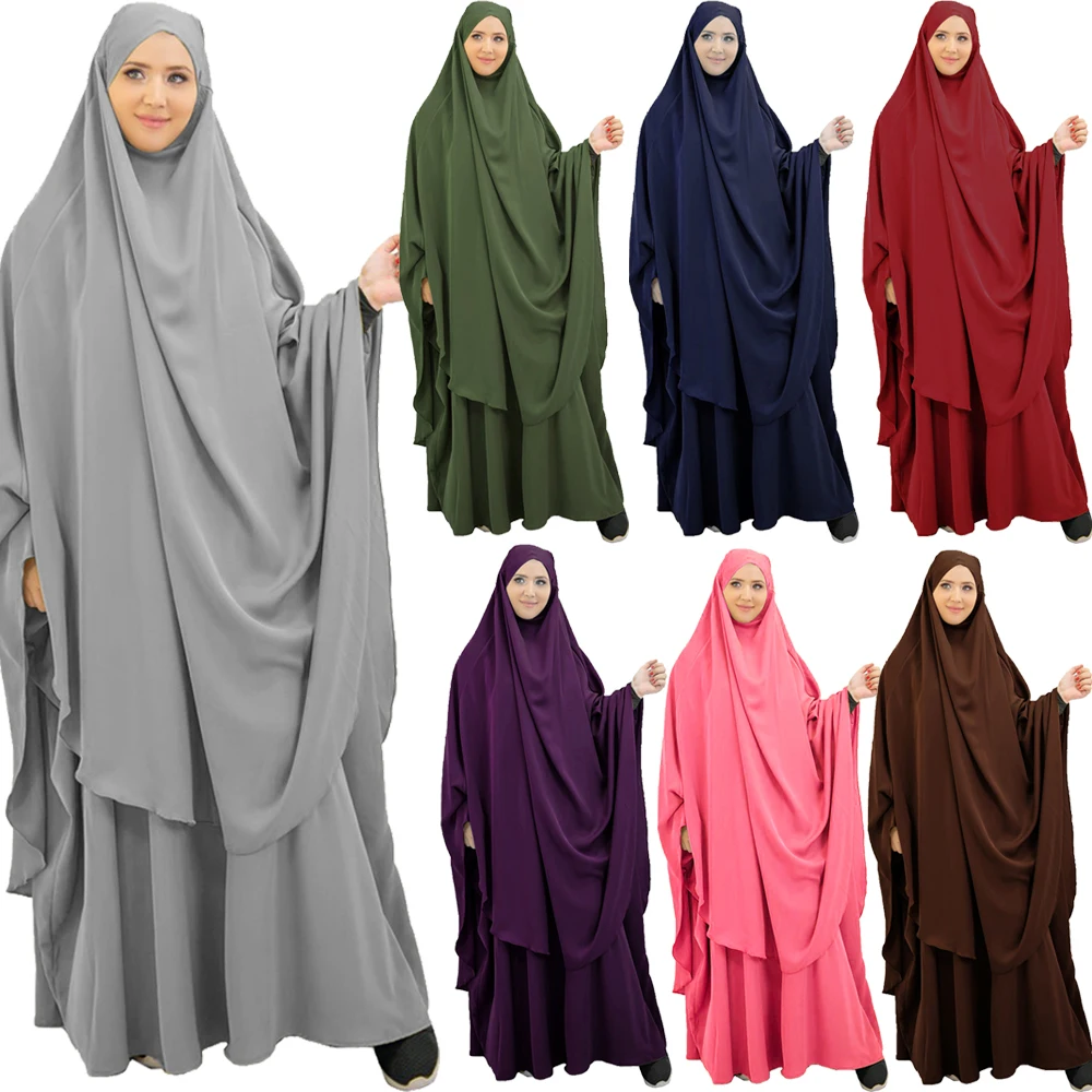 

Eid Prayer Garment Dress Muslim Women 2 Pieces Set Khimar Hijab Abaya Islamic Clothes Ramadan Robe Overhead Abayas Niqab Gown