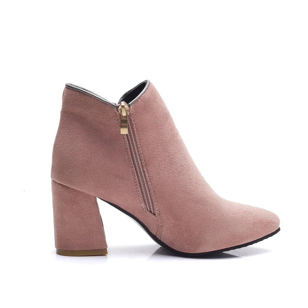 Осенние повседневные ботинки; милые женские розовые однотонные ботильоны для женщин на молнии; ботинки на квадратном каблуке; обувь на каблуке; zapatos de mujer