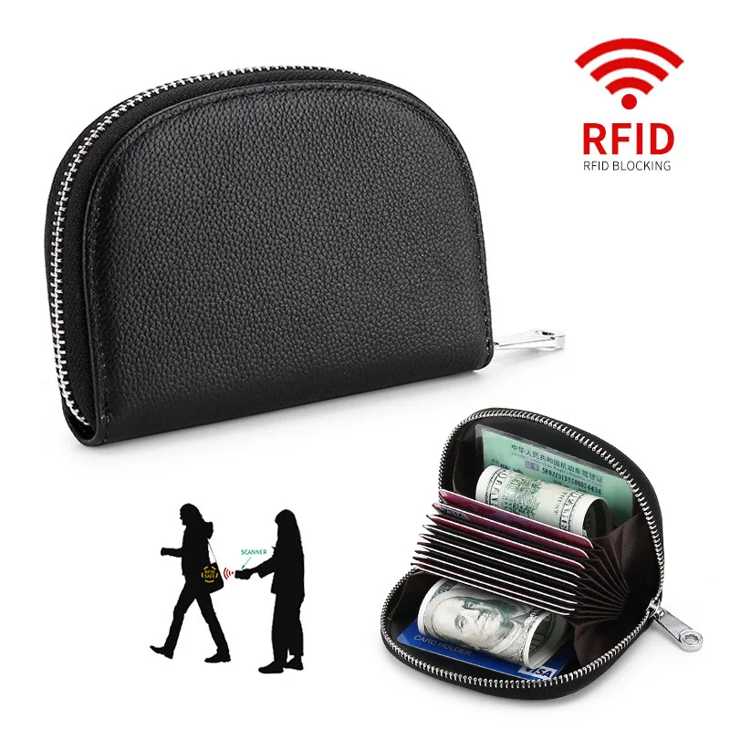 

Creative-Cowhide Organ Wallet Men And Women Genuine Leather Purse Anti-Theft Card Swiping Case Card Bit More Card Holder